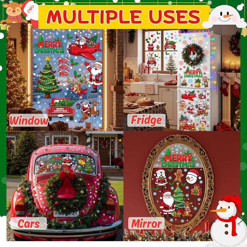 Backtopeia Christmas Window Clings Stickers | 350Pcs Christmas Clings Xmas Window Decals Decorations Indoor Outdoor Glass Snowflake Santa Claus Reindeer Penguin Snowman Accessories Decor Supplies - Image 3